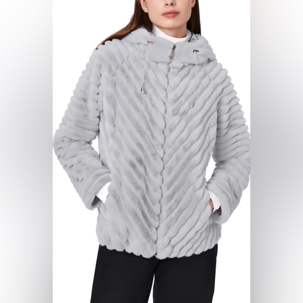 Bernardo Women's Plush Gray Ribbed Teddy Jacket Size S NWT